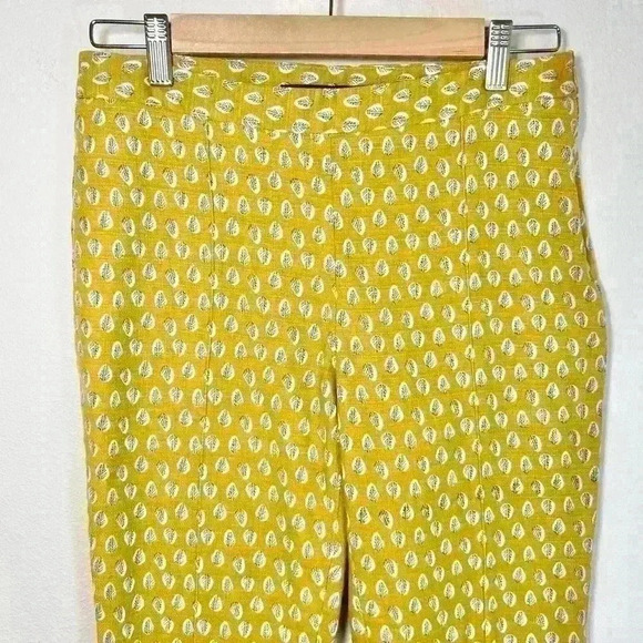 ZARA | Women’s Basic Mustard Yellow Feather Print Ankle Pant | Size Medium - Picture 3 of 10